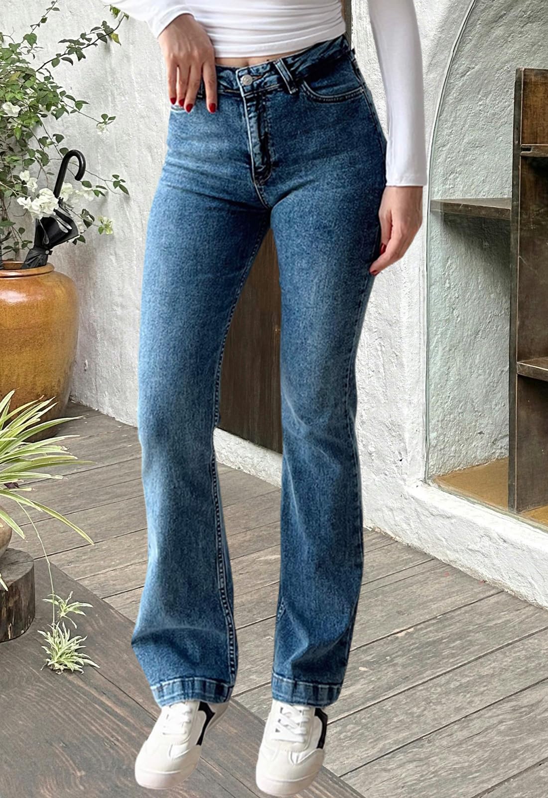 CutieLove Women's Ripped Jeans Bell Bottom Flare Jeans Mid Rise Destroyed Hem Denim Pants