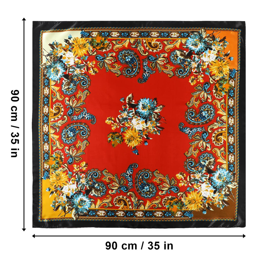 AWAYTR 35” Large Satin Square Head Scarf - 2Pcs Silk Like Floral Head Scarves Square Satin Hair Scarf Bandanas for Women