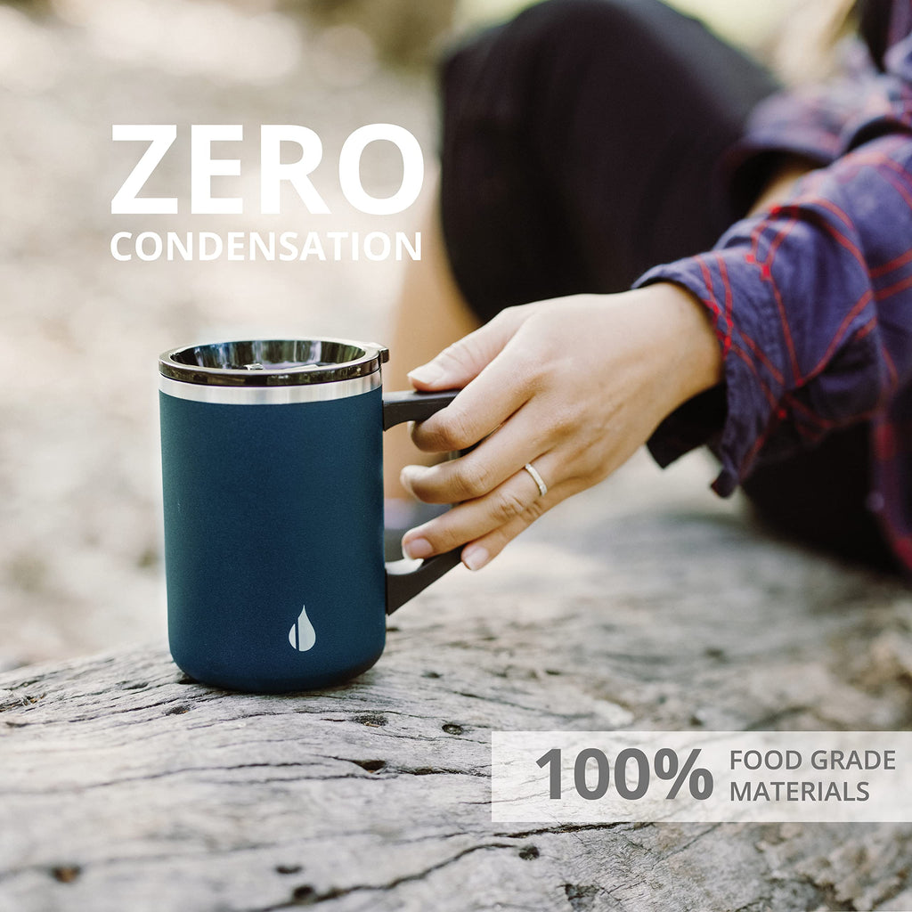 Elemental Insulated Coffee Mug - Triple-Wall Stainless Steel Summit Travel Cup for Hot and Cold Drinks - Thermal Coffee Mug with Lid and Handle for Camping, Office & Travel 12oz - Black