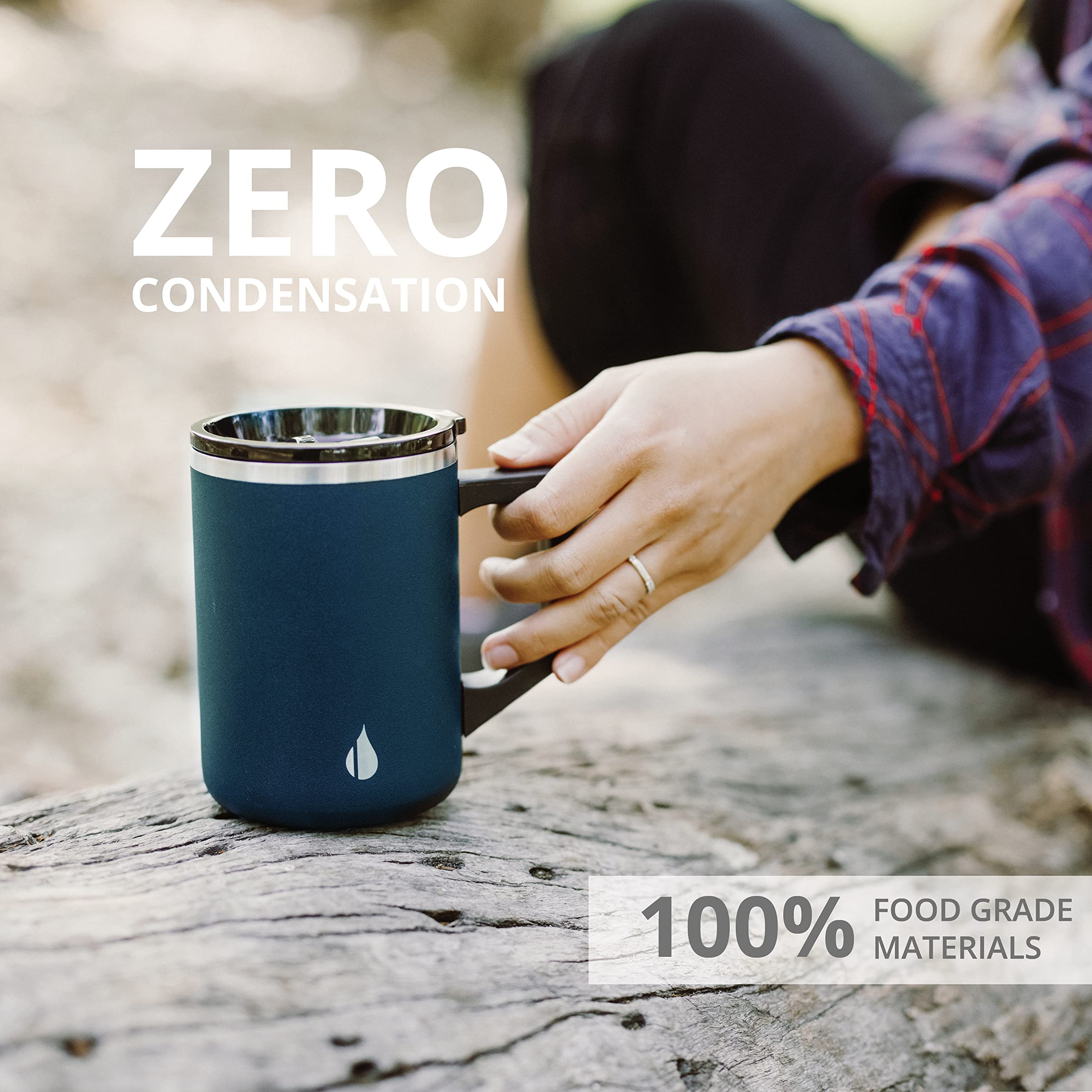 Elemental Insulated Coffee Mug - Triple-Wall Stainless Steel Summit Travel Cup for Hot and Cold Drinks - Thermal Coffee Mug with Lid and Handle for Camping, Office & Travel 12oz - Black