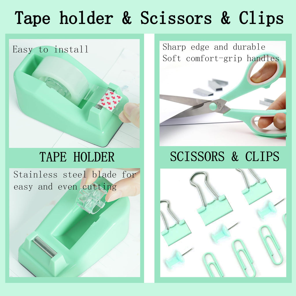 Dimonluce Office Desk Accessories, Black Office Supplies Accessories with Tape Dispenser, Stapler, Staple Remover, 1000 Staples, Tape, Clips Set, Ruler, Scissor, Pen