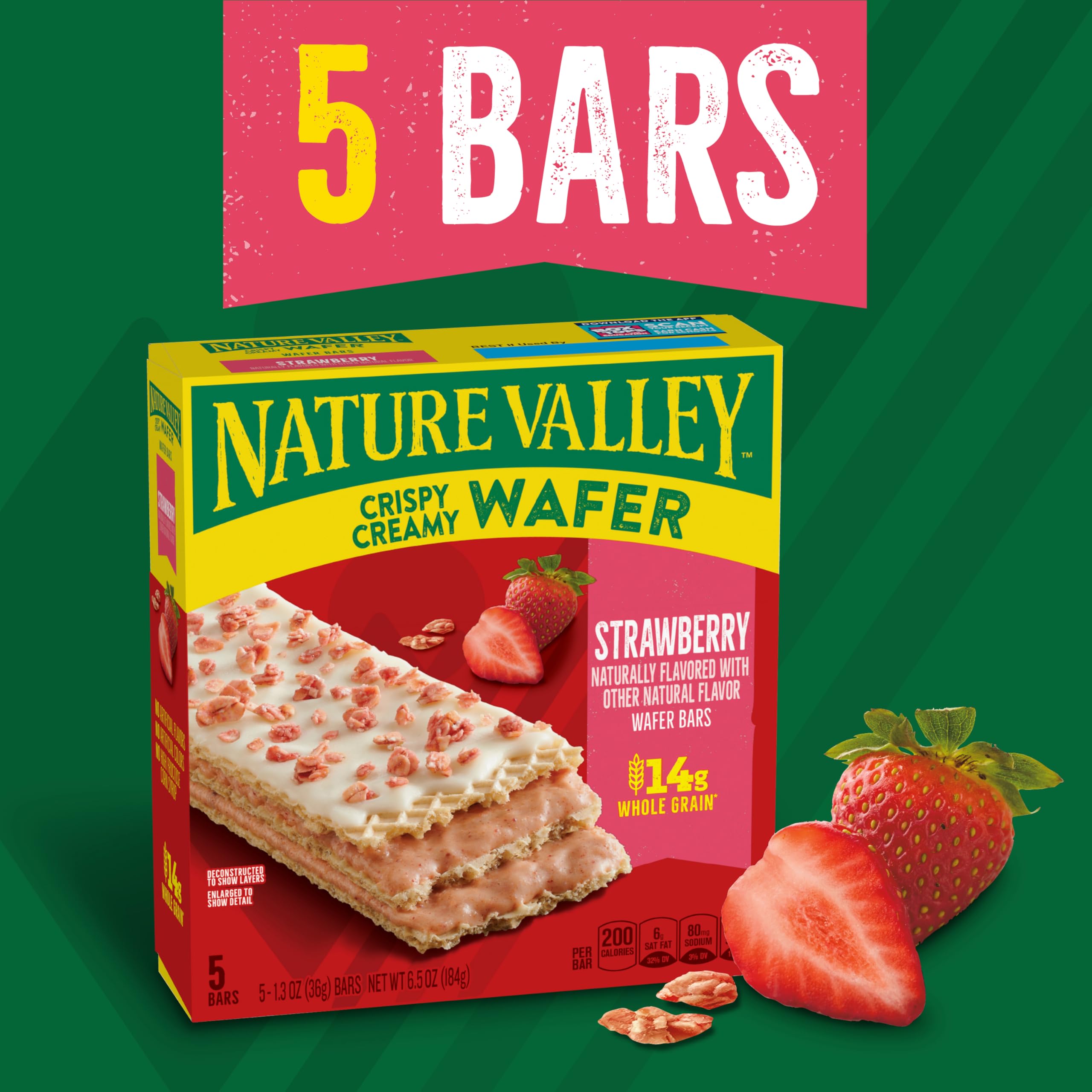 Nature Valley Crispy Creamy Wafer Bars, Blueberry, Whole Grain, 5 Bars, 6.5 oz