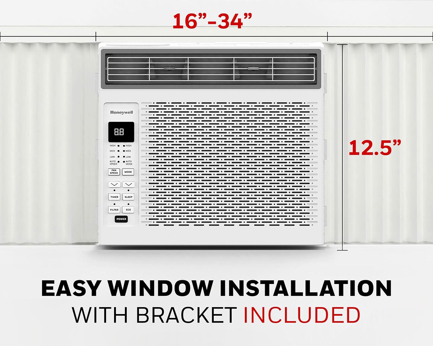 Honeywell 6,000 BTU Digital Window Air Conditioner, Remote, 4 Modes, Eco, 250 sq ft Coverage