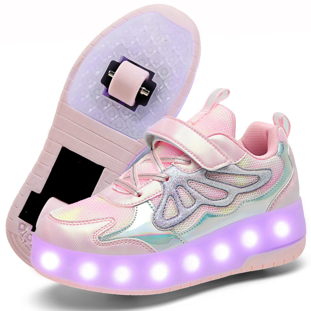 Nsasy Kids Roller Shoes Boy Girl Sneakers with Wheels Become Sport Sneaker with Led for Christmas Birthday Children Show Gift