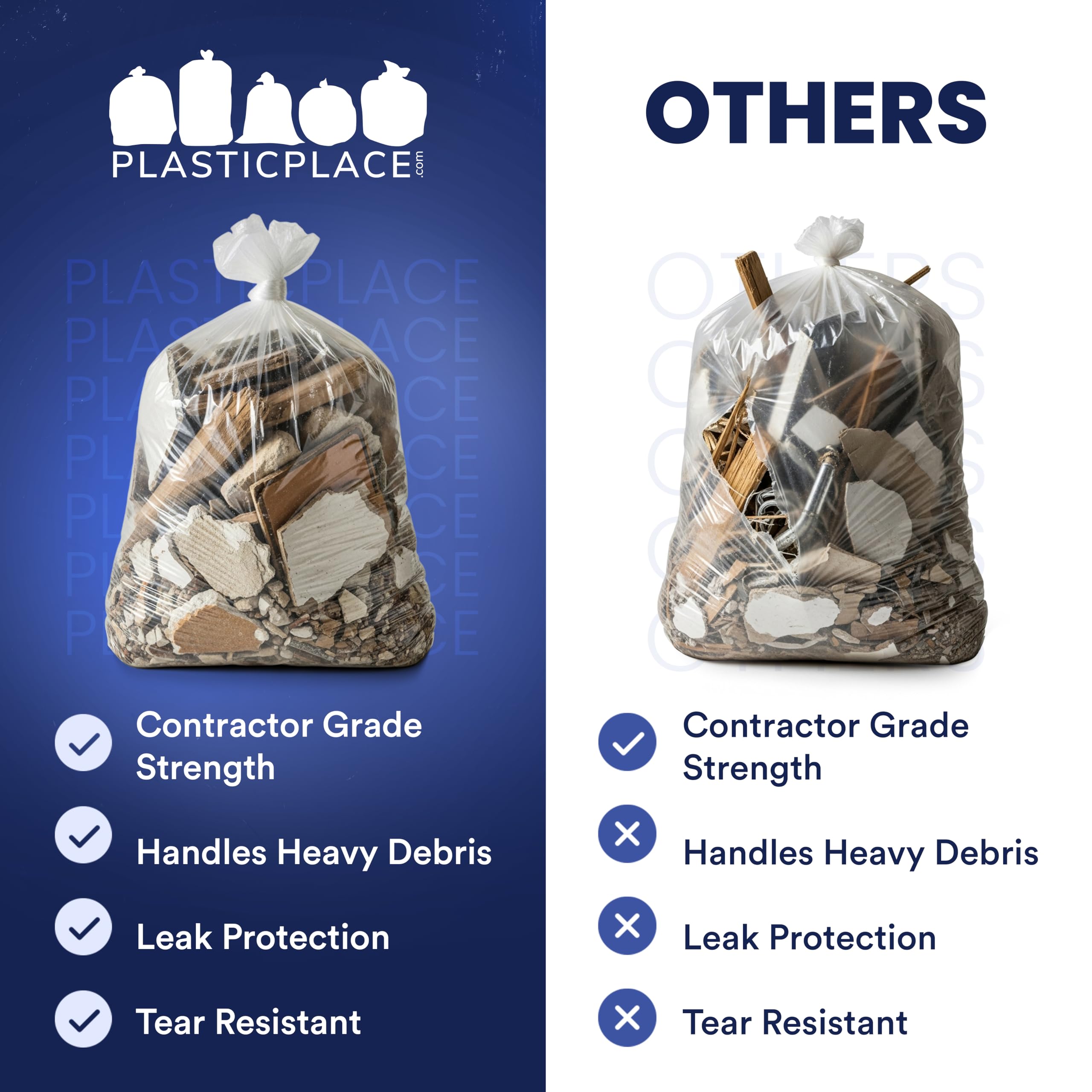 Plasticplace 64-65 Gallon Trash Can Liners for Toter │ 1.5 Mil │ Black Heavy Duty Garbage Bags │ 50” x 60” (25 Count)