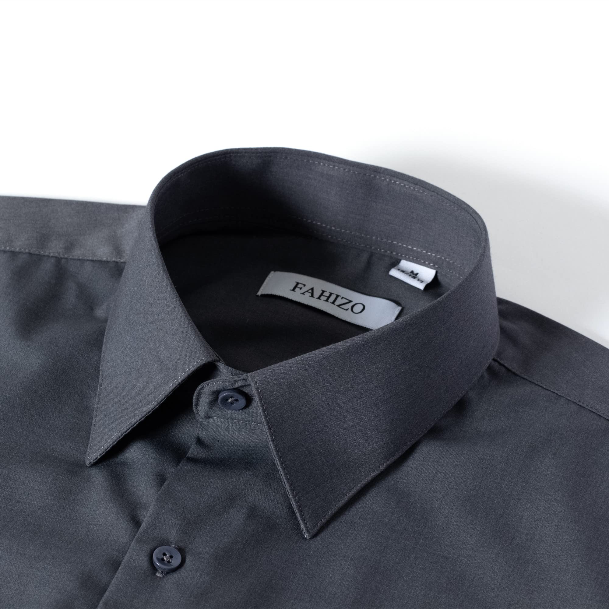 FAHIZO Men's Dress Shirt Casual Regular Fit Stretch Solid Long Sleeve Button Up Shirts