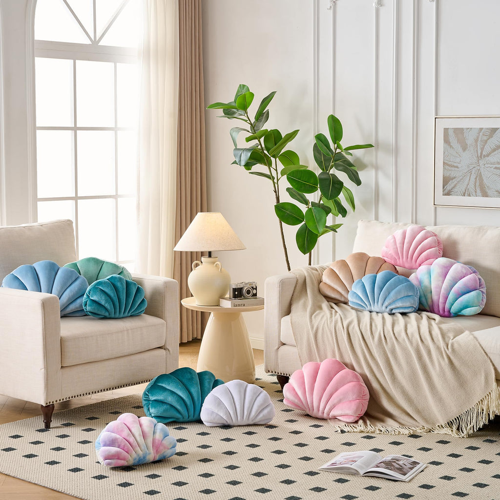 XIAIJIA Seashell Decorative Pillow Shell Shaped Throw Pillow 3D Insert Beach Pillow Soft Velvet Pillow Sea Ocean Decoration Couch Bed Pillow Cushions(Champagne,14 X 11 inch)