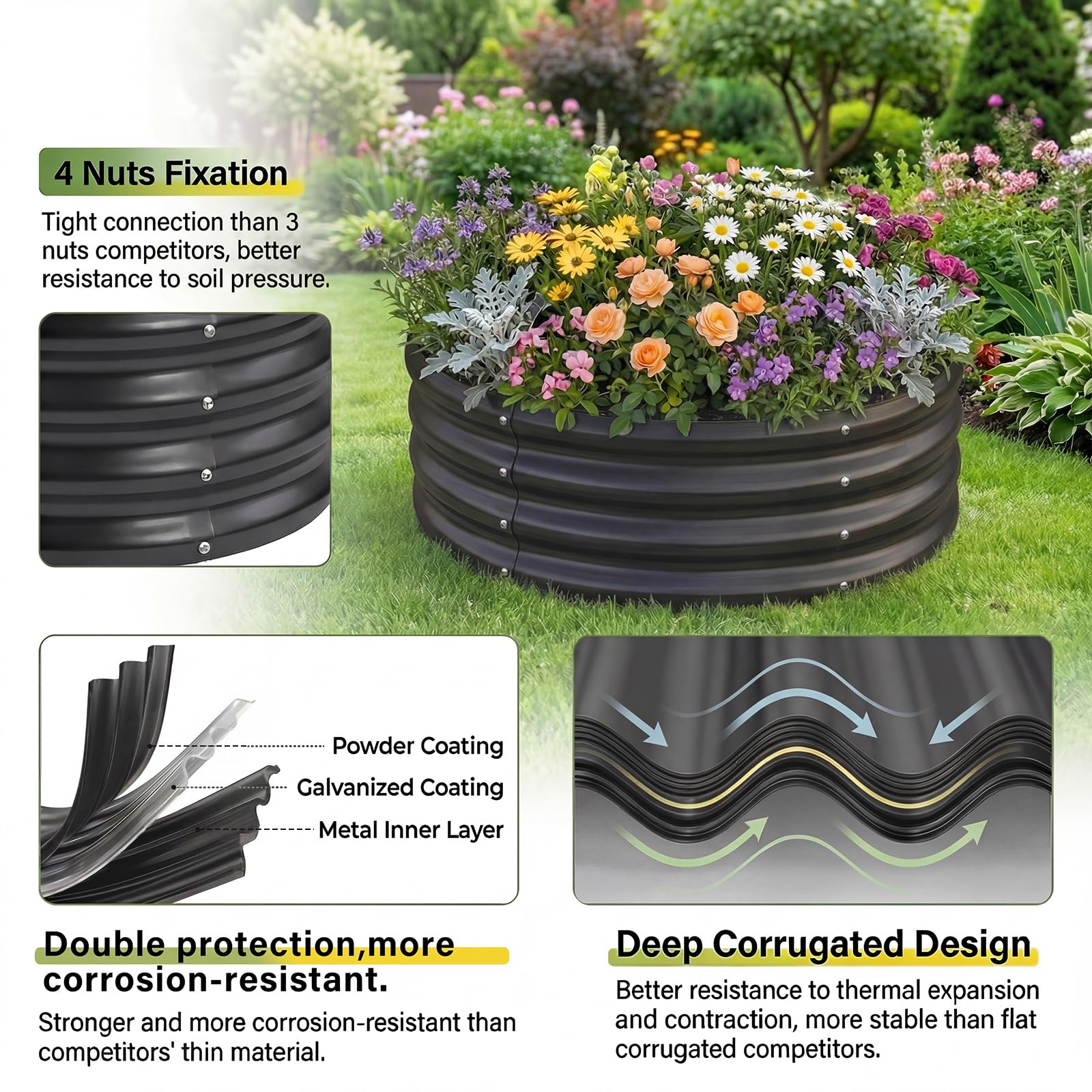 Land Guard Galvanized Raised Garden Bed Kit, Galvanized Planter Raised Garden Boxes Outdoor, Round Large Metal Raised Garden Beds for Vegetables ……