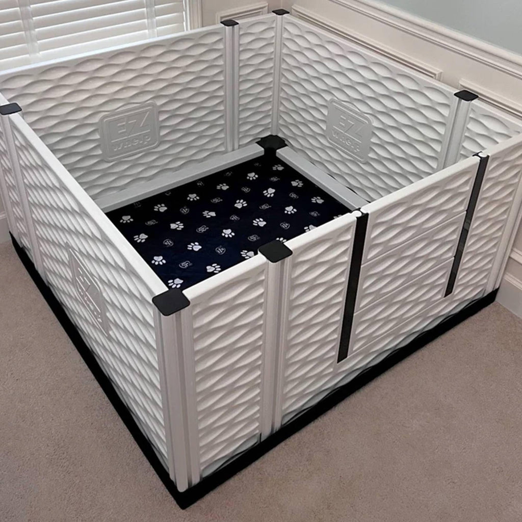 EZwhelp EZclassic Windowed 48"x48"x18" Whelping Box with Rails and Windowed Walls, Padded Dog Whelping Box, Black Pad