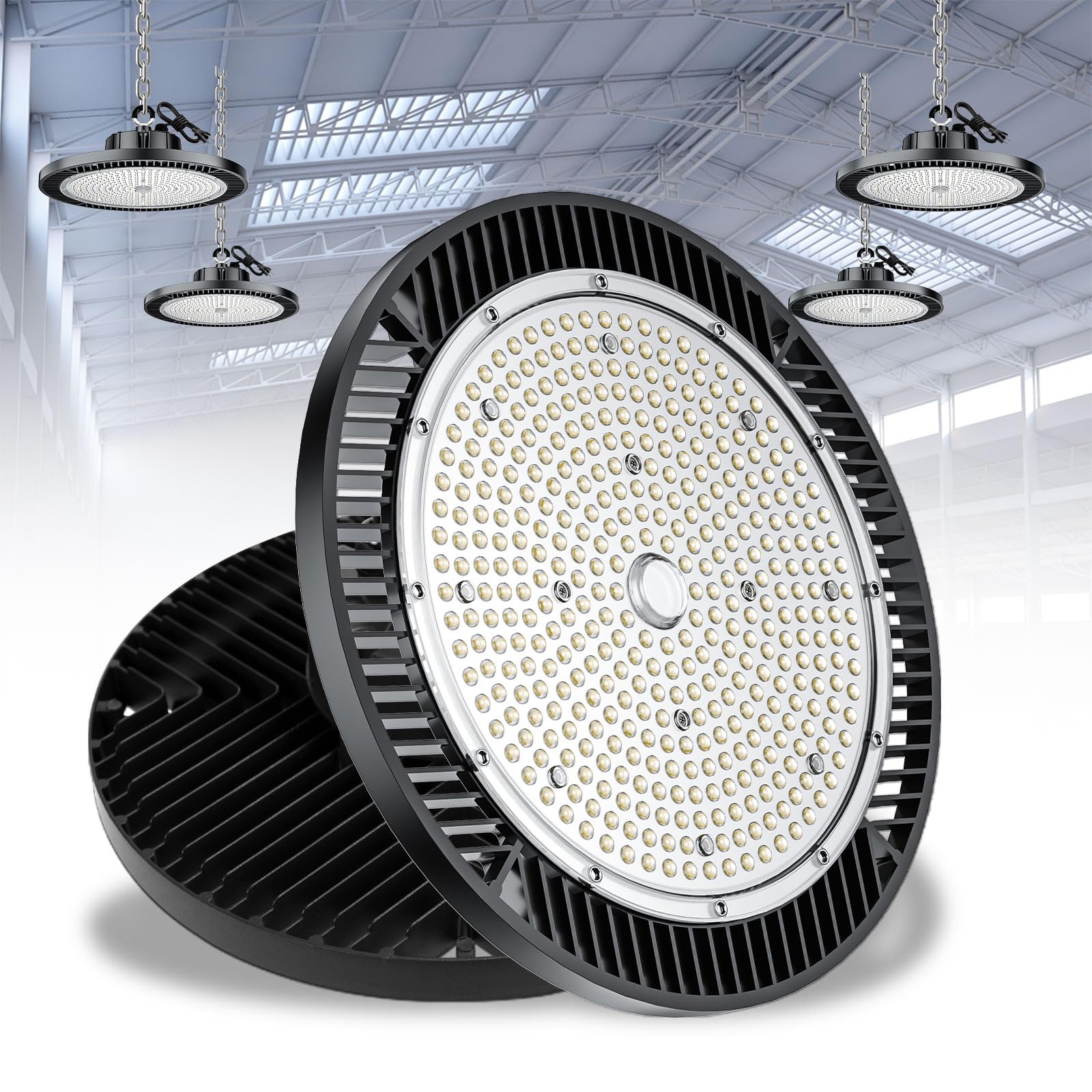 200W LED High Bay Lights UFO 150lm/w 5000K AC100-277V IP65 Super Brightness Shop Lights Replaces 800W HPS for Warehouse Workshop Gym Garage Barn FCC Listed