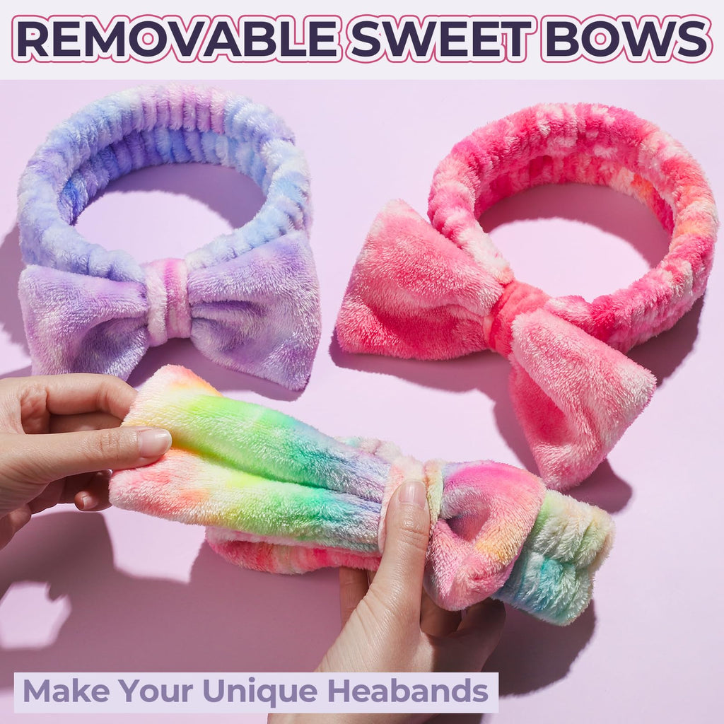LEOBRO Spa Headband, 6pcs Makeup Headbands and Hair Scrunchies, Bow Skin Care Headband for Washing Face for Teen Girls Women, Easter Basket Valentines Gifts for Girls, Black & White & Gray