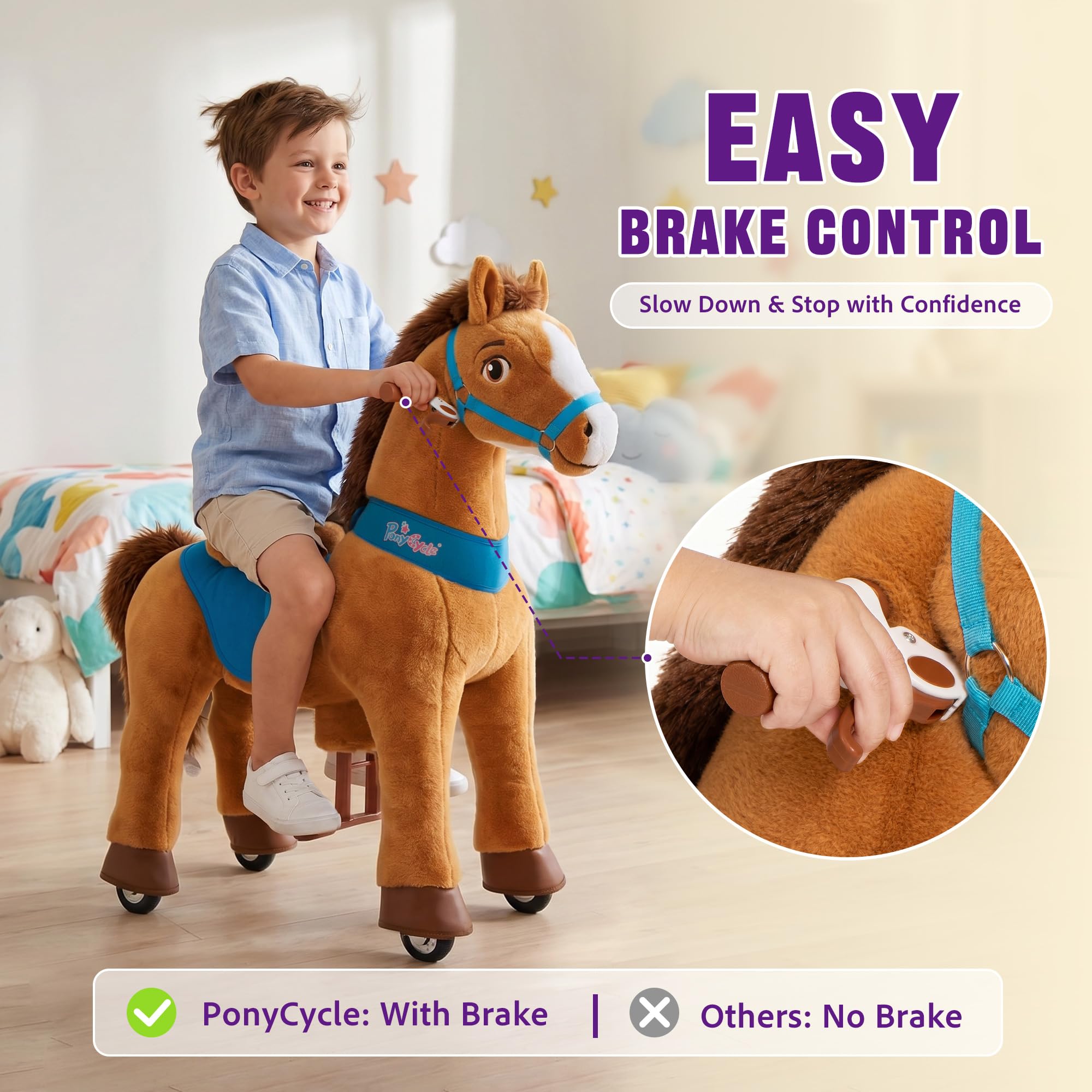PonyCycle Ride on Toys Riding Black Horse Toys No Battery Required (with Brake/ 30" Height/Size 3) Pony Rider Walking Animals Rocking Horse Ride on Horse for Kids Riding Toys E338