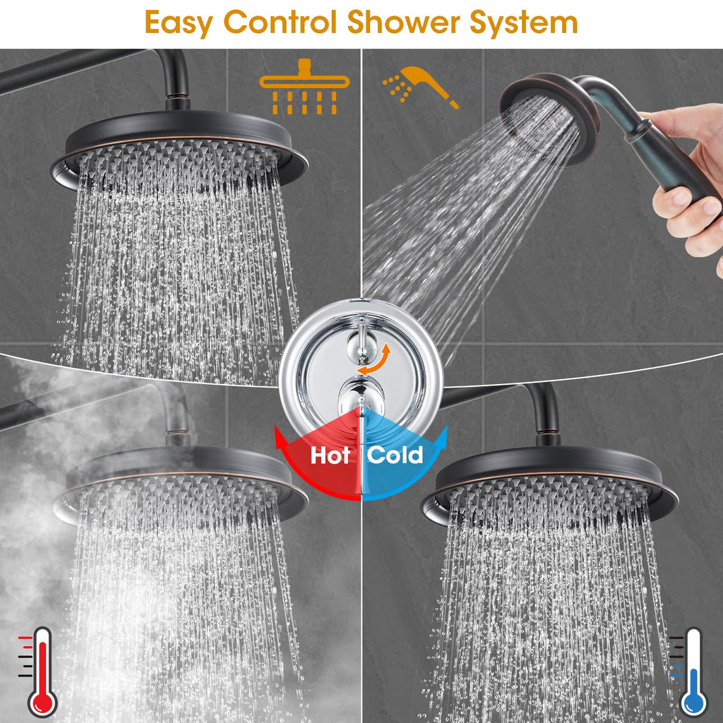 Rainfall Shower Head with Handheld Combo, Brushed Gold Shower System with Balance Pressure Valve, 9 inch Shower Head and Faucet Set, Rain Shower Head with Handheld Spray Wall Mount(B2312-BG)