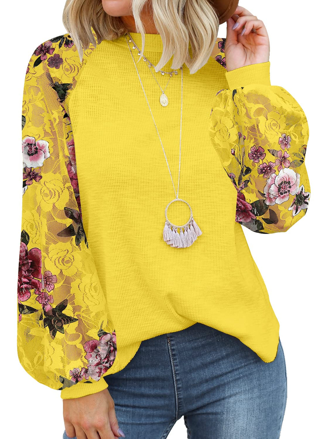 MIHOLL Women's Long Sleeve Tops Lace Casual Loose Blouses Shirts Dressy Outfits