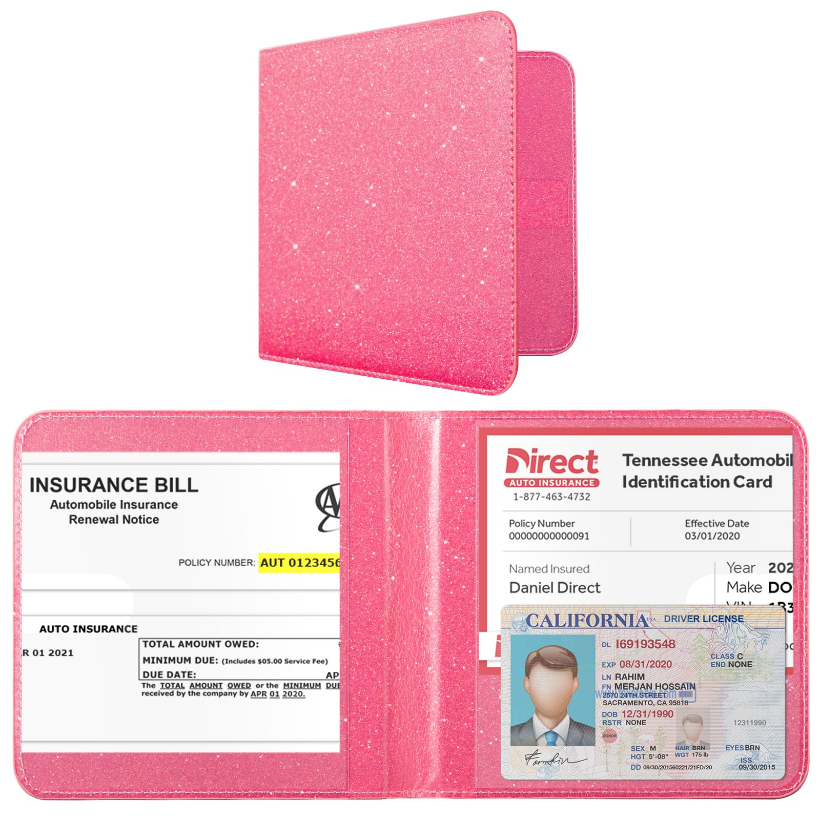 CoBak Car Registration and Insurance Holder - Men and Women Small Lightweight Vehicle Glove Box Car Organizer, Auto Truck Comparment Accessories Case for Essential Document, Driver License (Black)