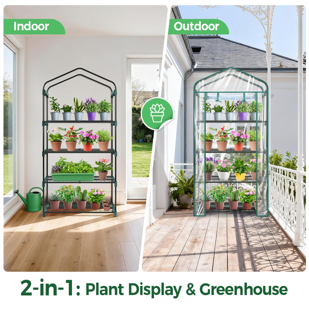 Mini Greenhouse with Screen Roof, Ohuhu Upgraded Portable 4 Tier Small Greenhouses for Outdoors Indoor with Reelable Door, Heavy Duty Plastic Green House for Outside Garden Patio Yard Porch Balcony