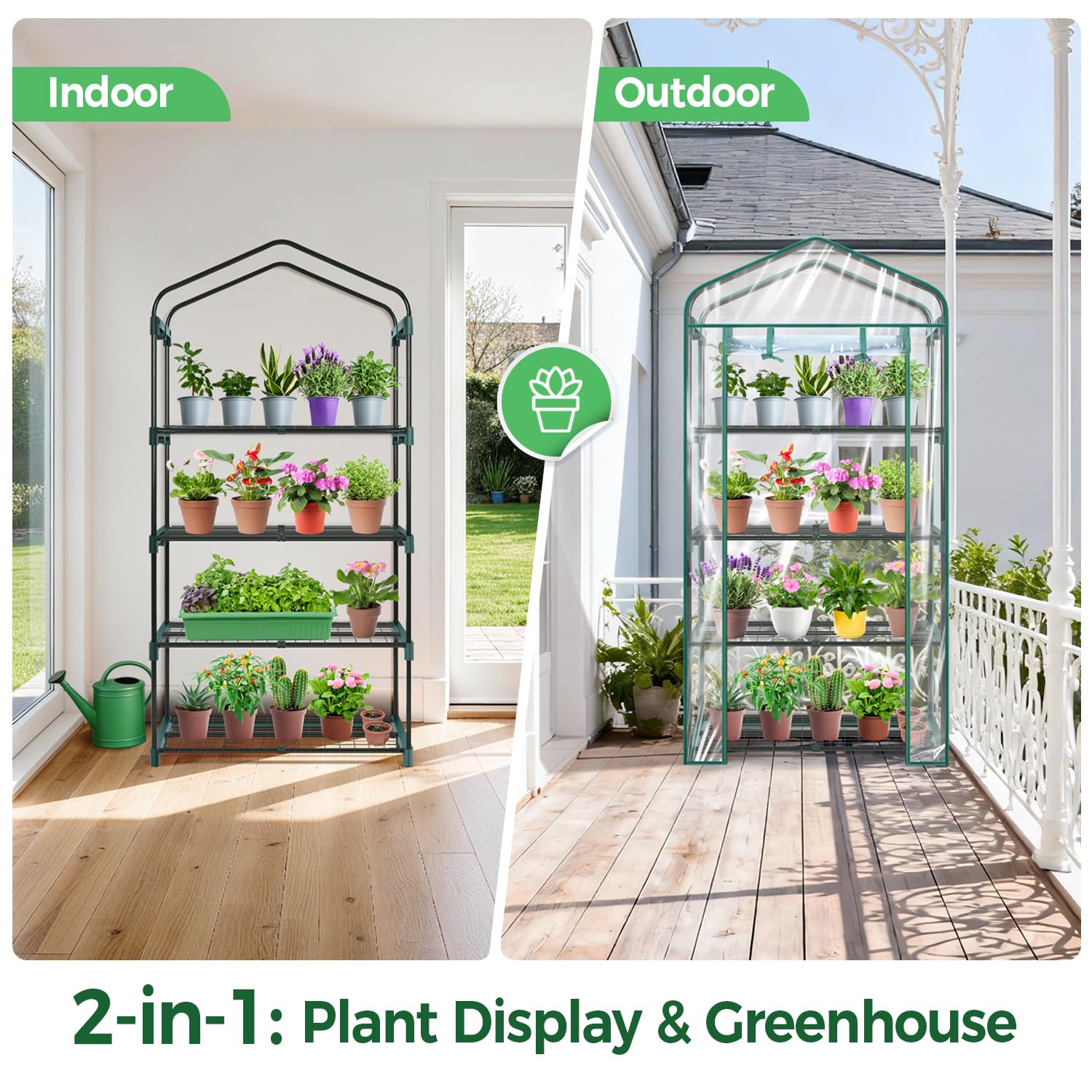 Mini Greenhouse with Screen Roof, Ohuhu Upgraded Portable 4 Tier Small Greenhouses for Outdoors Indoor with Reelable Door, Heavy Duty Plastic Green House for Outside Garden Patio Yard Porch Balcony