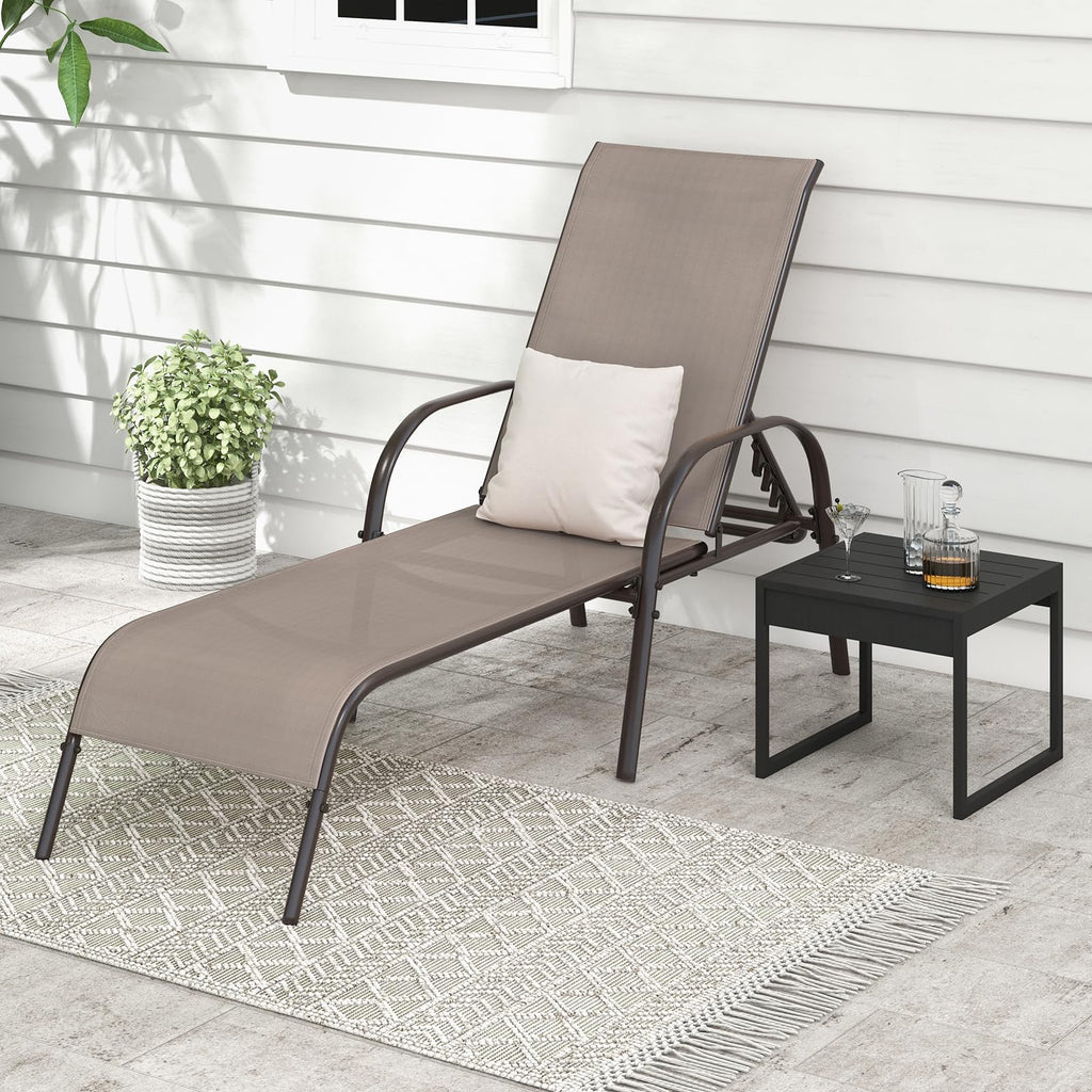 Giantex Patio Lounge Chair, Outdoor Chaise Lounge with 5 Adjustable Backrest, Sturdy Steel Frame, Sunbathing Recliner, Beach Chair, Tanning Chair for Outside, Yard, Balcony, Pool Chairs, Black