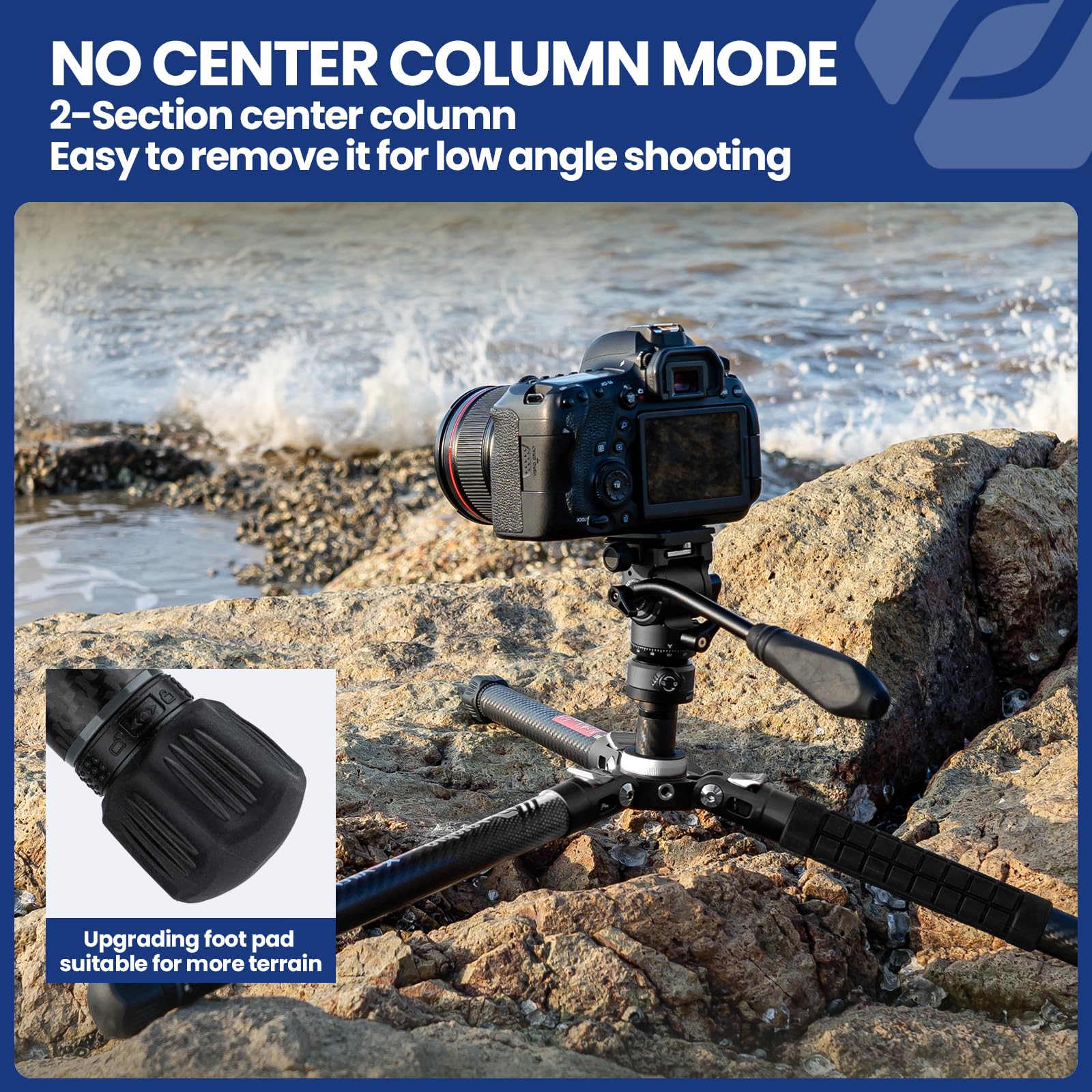 Fotopro 60" Camera Tripod, Carbon Fiber Travel Tripod with 360° Ball Head, Ultralight 2.1lbs, 22lbs Load, Quick Lock, Folds to 14.3" Carry-On, for DSLR Mirrorless Cameras, X-Aircross 3 Blue