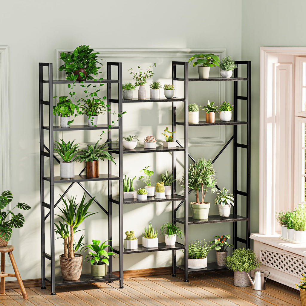 SUPERJARE Triple Bookshelf, Bookcase with 11 Open Display Shelves, Wide Book Shelf Book Case for Home & Office, 4 Tier, Black