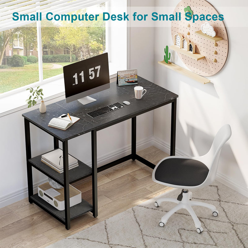 SINPAID 40 Inch Small Gaming Desk with Shelves for Small Spaces, Easy Assembly Study Desk, Sturdy Writing Desk for Bedroom & Home Office, Black