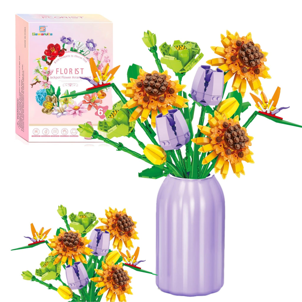 Sawaruita Purple Tulip Flower Bouquet Building Block Sets for Adult Women | Botanical Collection with Vase, Home Decor Gifts for Mothers Day,Valentines,Birthday