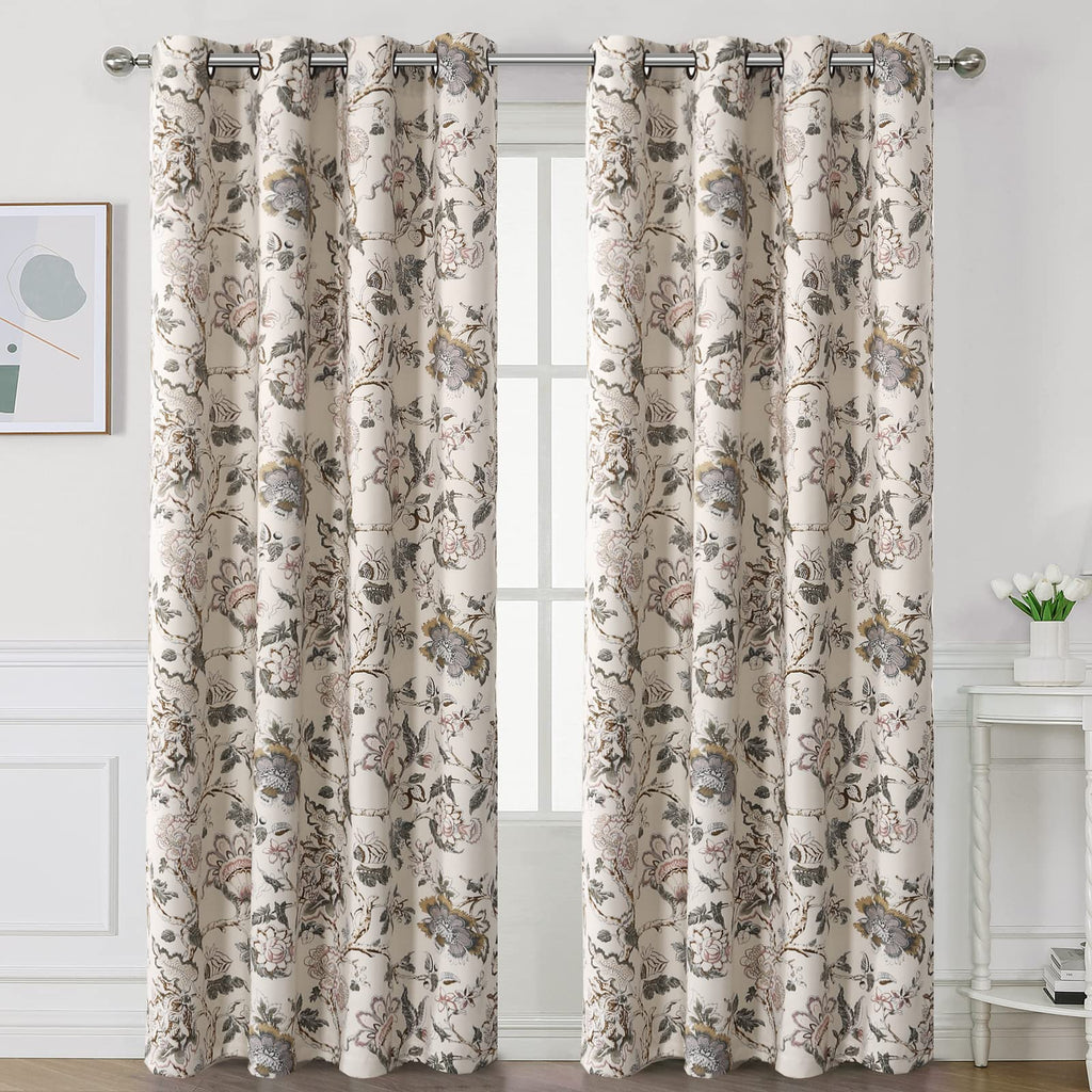 H.VERSAILTEX Blackout Curtains 63 Inch Length 2 Panels Set Floral Print Curtain Drapes for Living Room Thermal Insulated Grommet Window Curtains for Bedroom - Traditional Floral in Antique Green