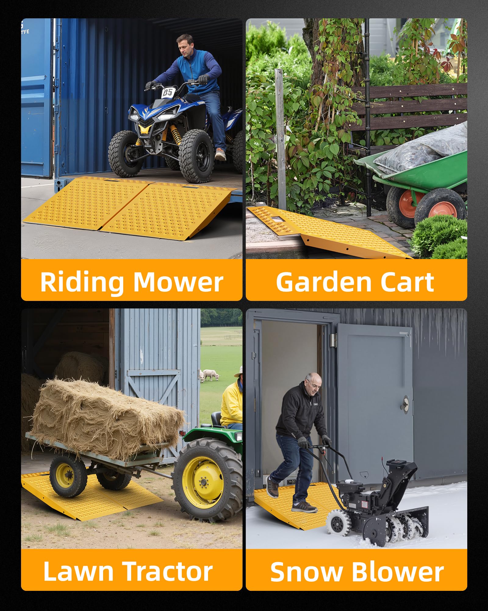 VNN 29" x 24" Shed Ramp for Riding Mower - 750 LB Capacity Shed Ramps, Anti-Slip Punch Plate Ramp for ATV, Motorcycles, Garages & Barns (1PC,Black, Alloy)