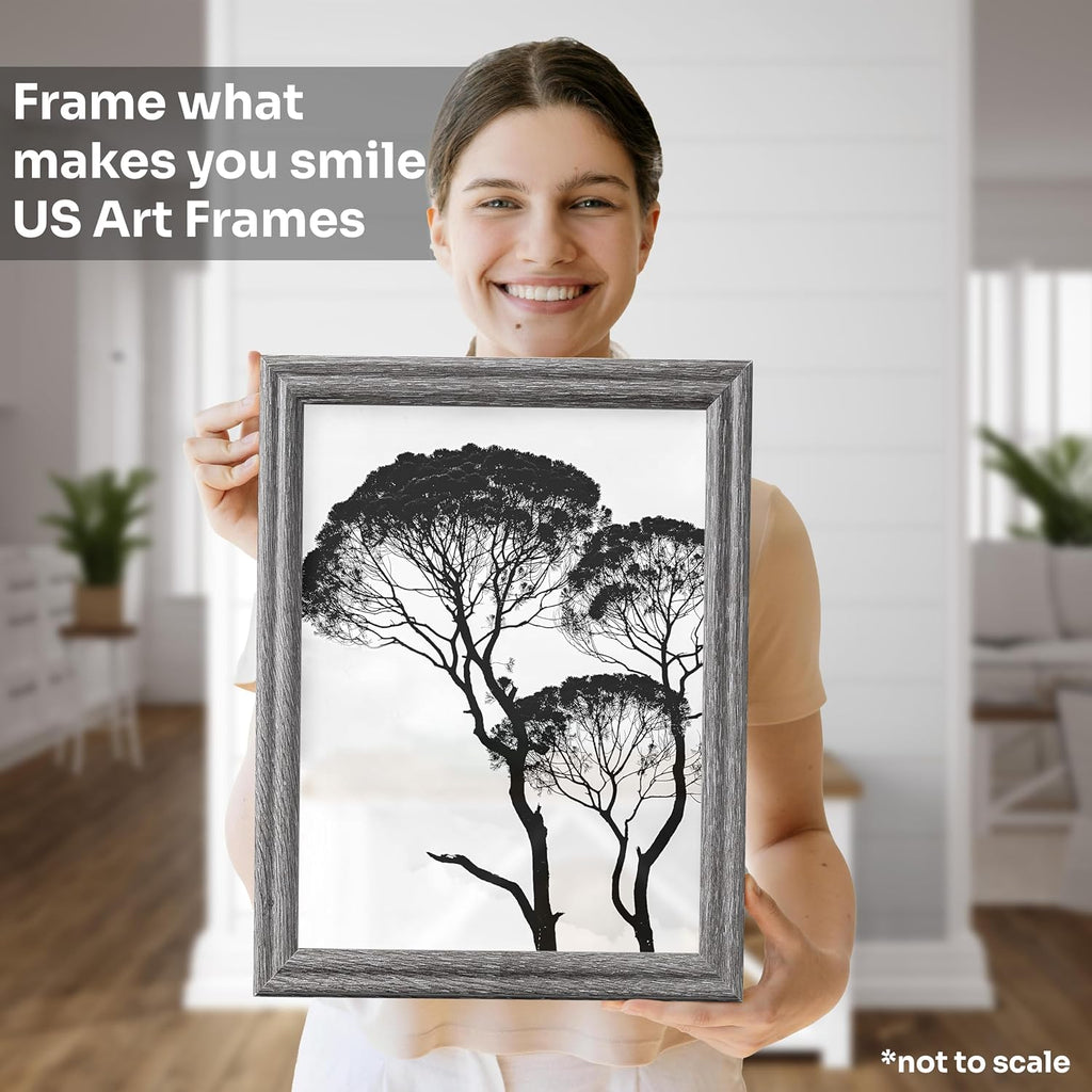 Barnwood Gray A1 Picture Frame .75" Inch Wide - Handmade American Solid Wood Picture Frames with Preinstalled Hangers and UV Blocking Plexiglass Frames