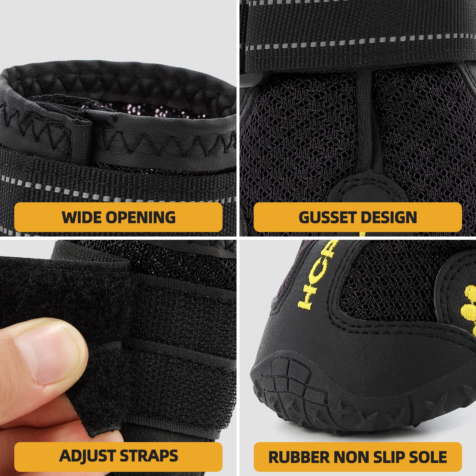Hcpet Dog Boots, Dog Shoes for Large Dogs, Medium Dog Boots & Paw Protectors, Anti-Slip Dog Booties for Hot Pavement Winter Snow Hiking with Reflective Straps Black Size 1