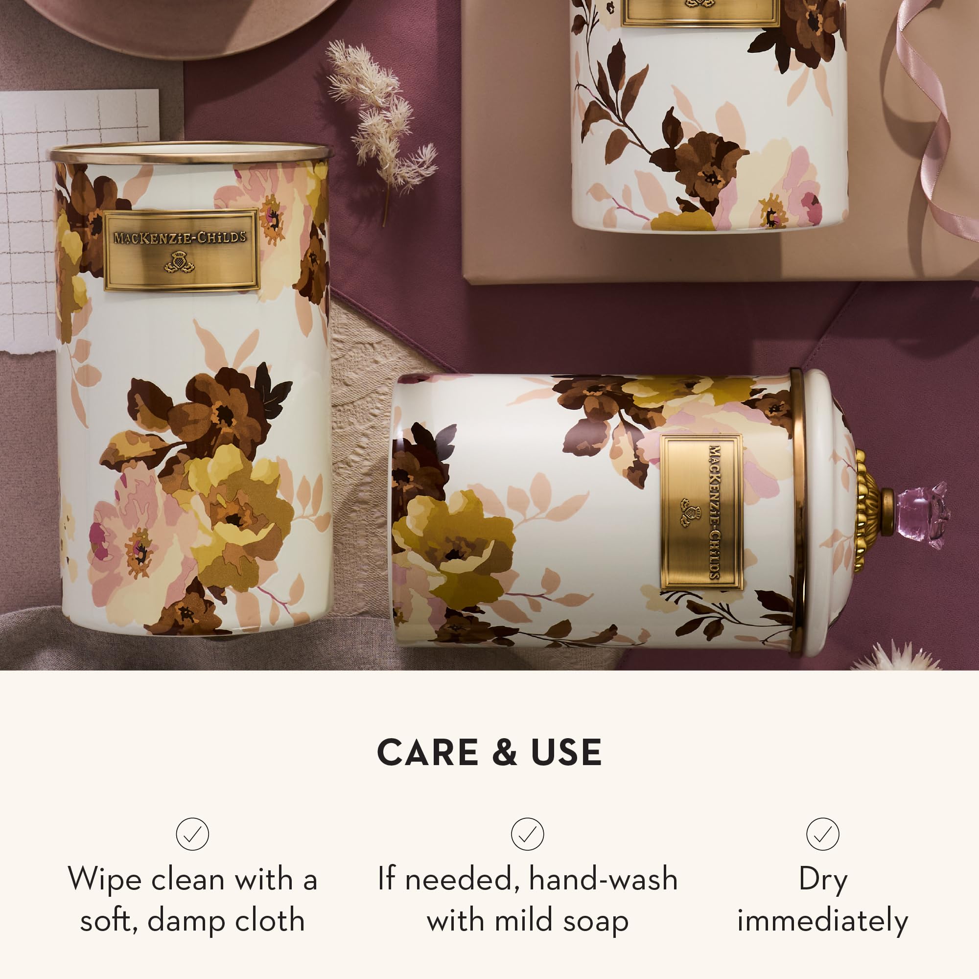 MACKENZIE-CHILDS Enamel Utensil Holder, Stylish Kitchen Countertop Organizer, Wild Rose Brown