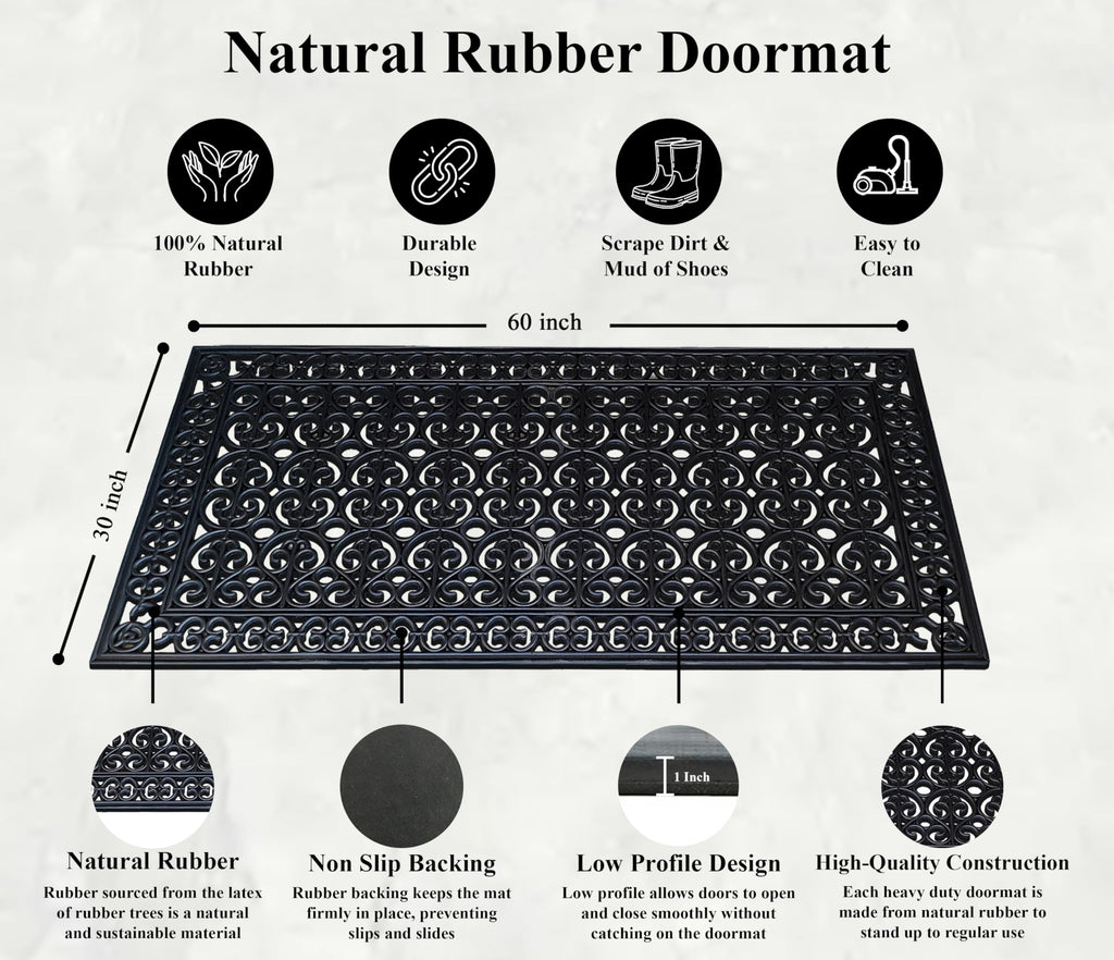 A1 Home Collections 19-LB Heavy Duty Rubber Doormat 24"×57" - Won't Blow Away | Outside Front Door Mat, Mud Dirt Scraper, Non-Slip Drainage Mat for Entryway Patio Garage, All-Weather, 100% Rubber Mats