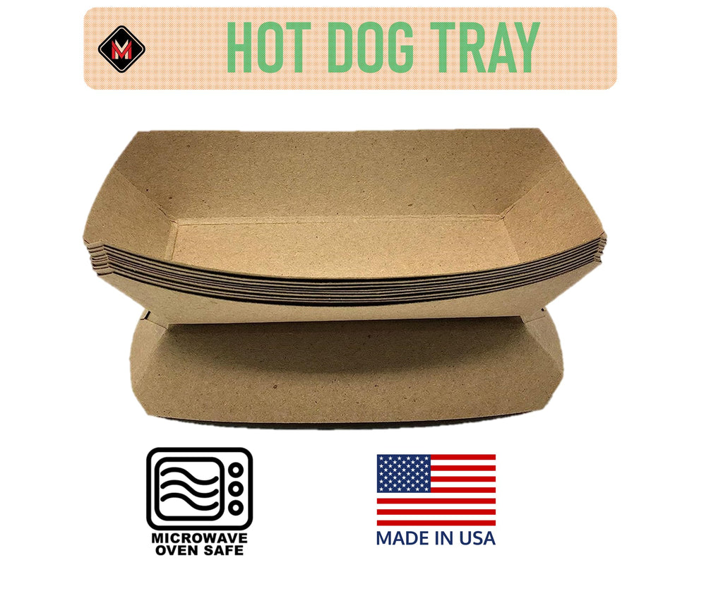 Mr Miracle 7 Inch Paper Hot Dog Tray in Kraft Paper. Pack of 25. Disposable, Recyclable and Fully Biodegradable. Made in USA