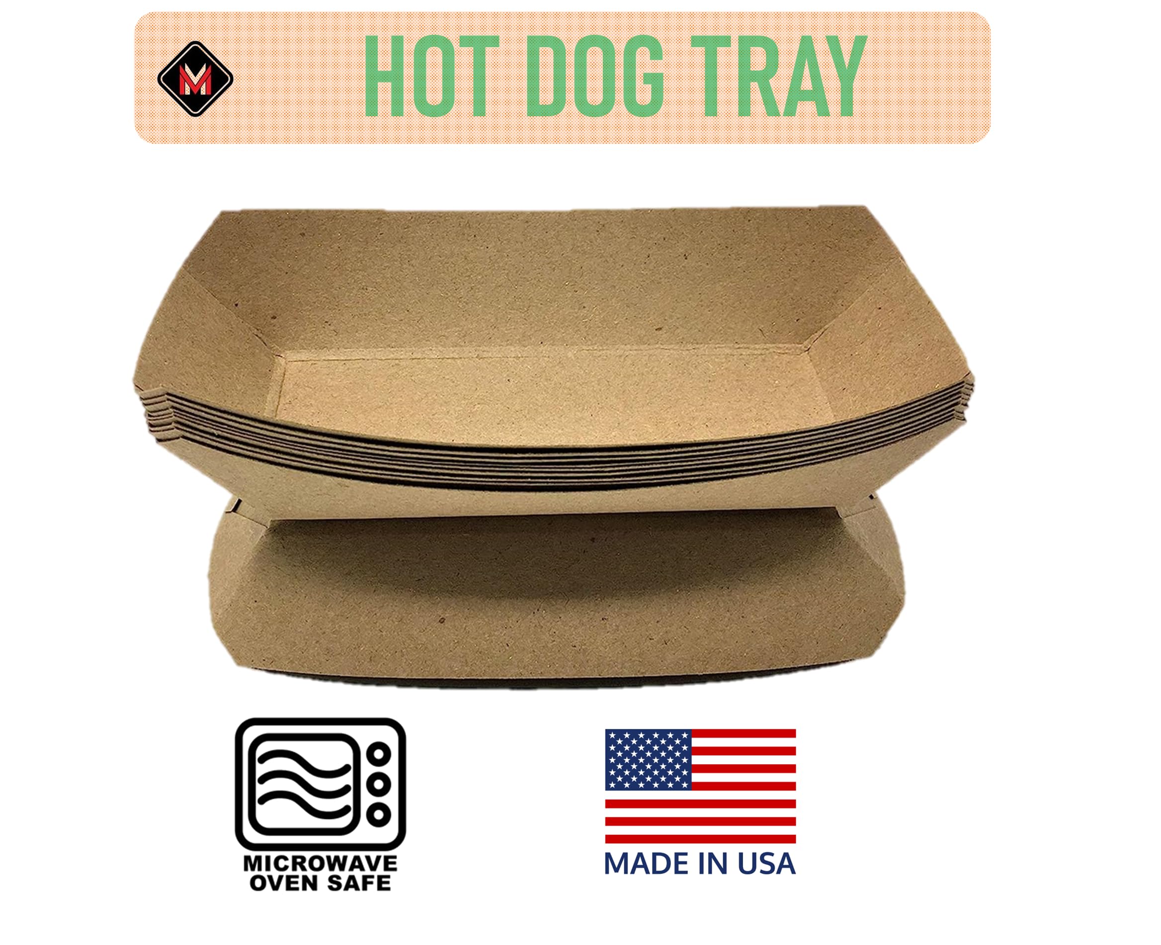 Mr Miracle 7 Inch Paper Hot Dog Tray in Kraft Paper. Pack of 25. Disposable, Recyclable and Fully Biodegradable. Made in USA
