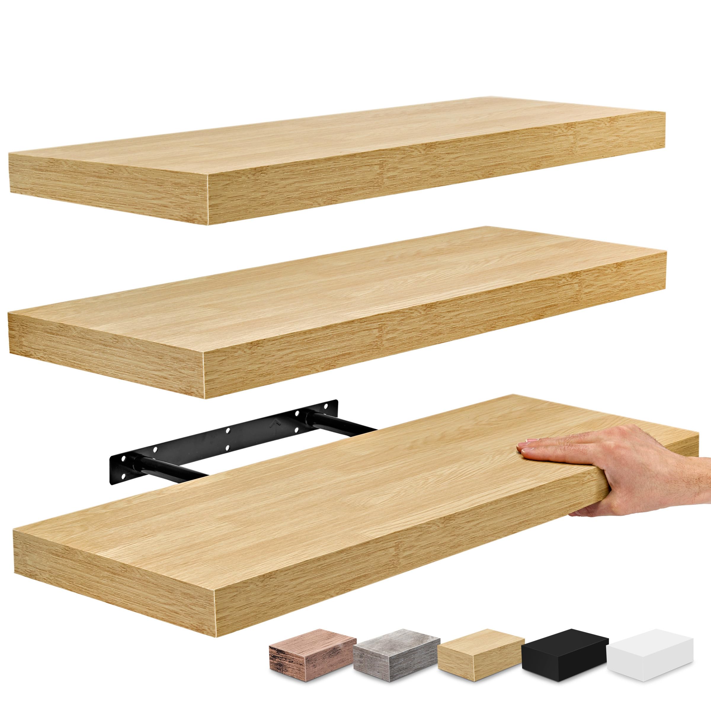 Sorbus Floating Shelves for Wall - 24" Bathroom Shelves, Wall Decor for Bedroom, Kitchen, Living Room, Home Decor & Book Storage - Mounted Floating Shelf with Invisible Brackets (Black, 2 Pack)