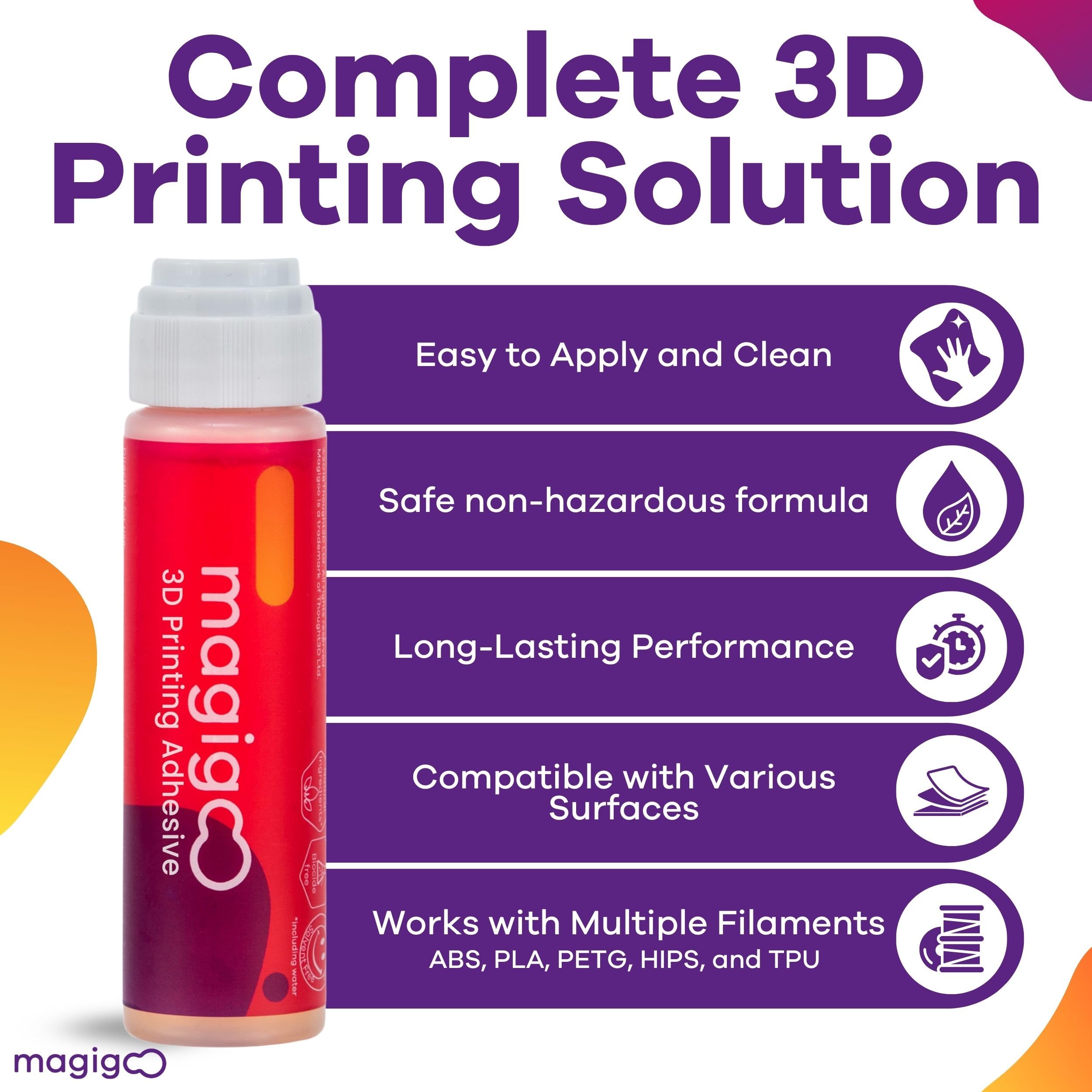 Magigoo - MO2016 All-in-One 3D Printer Adhesive Glue - ABS, PLA, PETG, HIPS, and TPU Flex Filament on Glass, PEI, Buildtak, Kapton - 3D Printing Accessories, Supplies, and Materials (50mL)