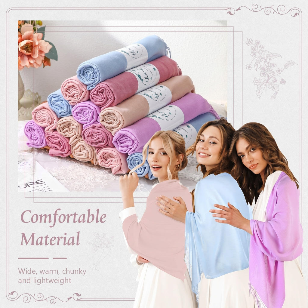 Ramede 50/100 Bulk Wedding Shawl Scarf for Women 79 x 28 Guests Shawl Wraps Gifts for Women Bridal Shawls with Thank Cards