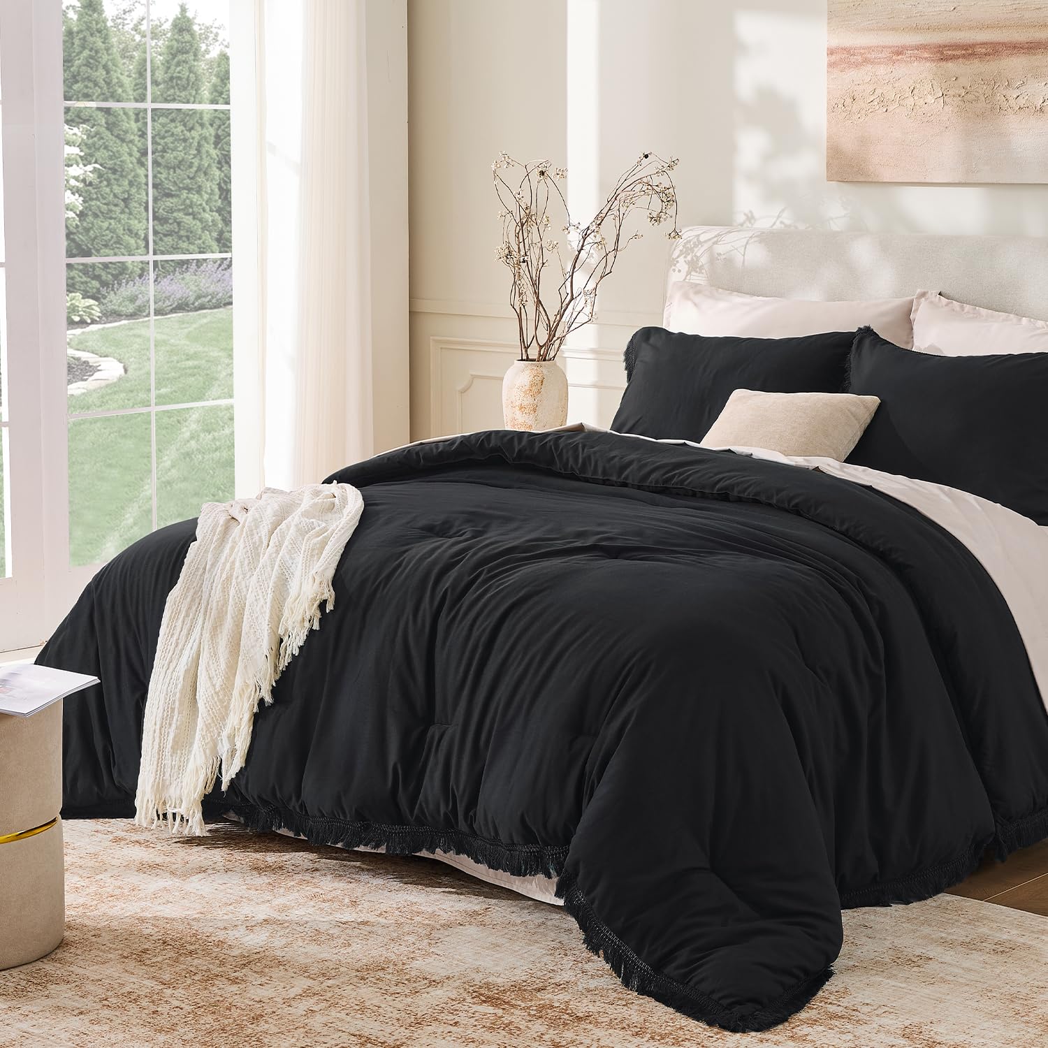 Andency Comforter Full Size Set Burnt Orange, 3 Pieces Boho Terracotta Winter Lightweight Bedding Comforter Sets, All Season Rust Tassel Bed Set (79x90In Comforter & 2 Pillowcases)