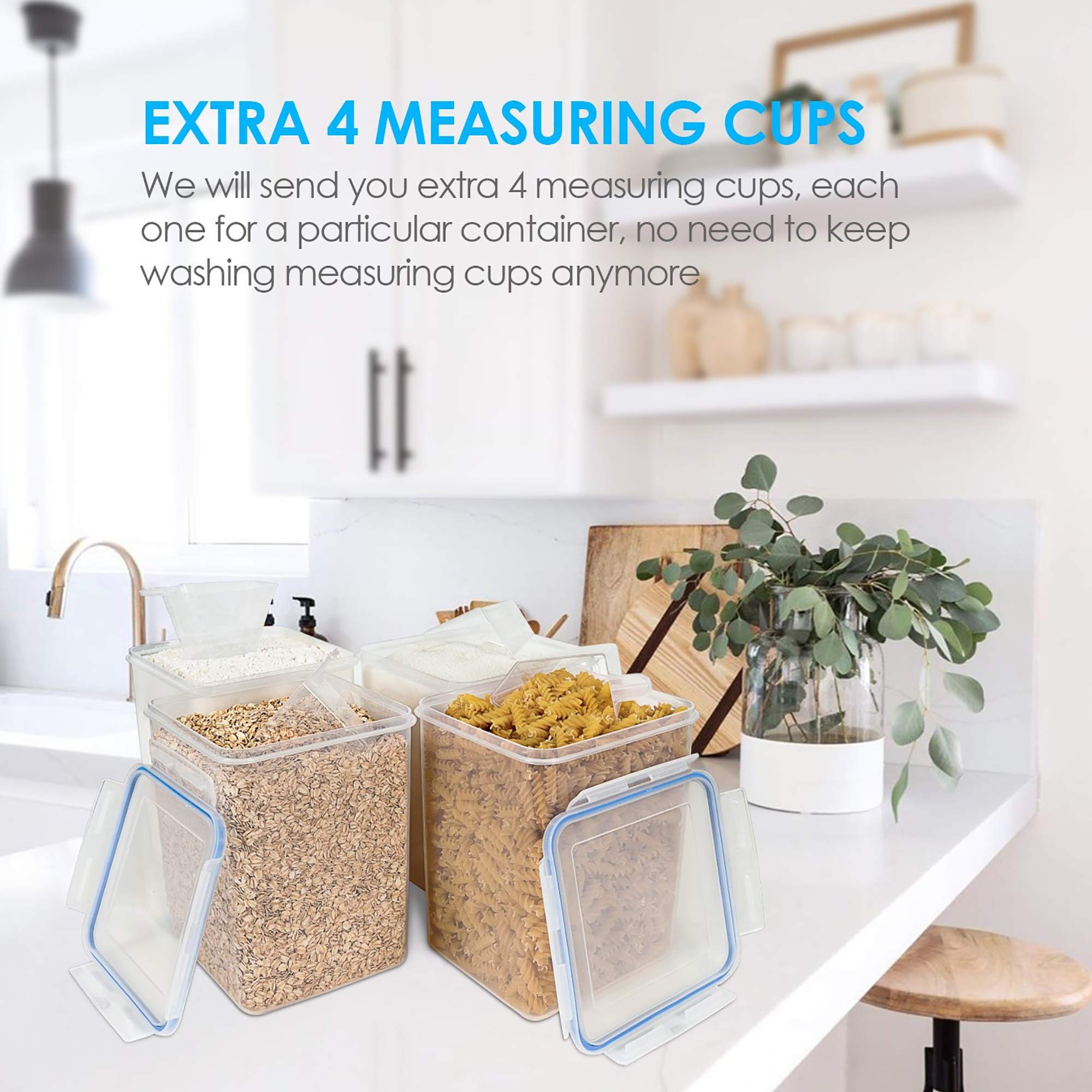 Vtopmart Food Storage Containers 2.5L / 84.5oz, 4 Pieces BPA Free Plastic Airtight Canister for Flour, Sugar, Baking Supplies, with 4 Measuring Cups and 24 Labels, Black