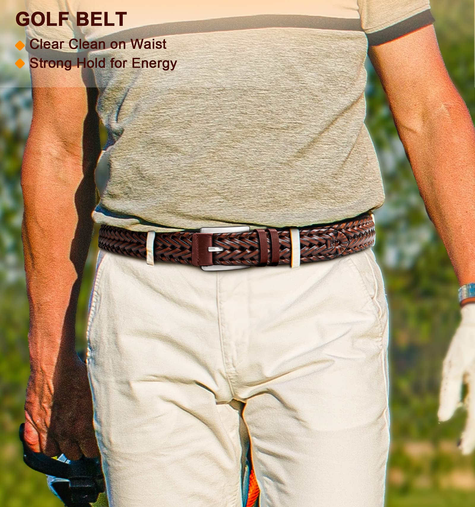 BULLIANT Mens Belts,Leather Woven Braided Belts for Gift Men Casual Jeans Golf