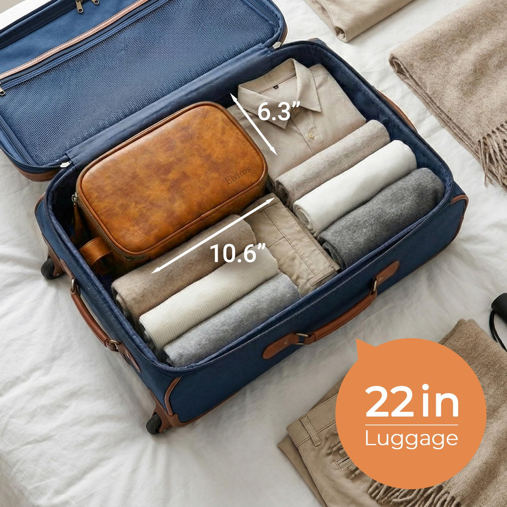Elviros Travel Toiletry Bag for Men, Shaving Dopp Kit Water-resistant Bathroom Small Toiletries Organizer PU Leather Cosmetic Bags