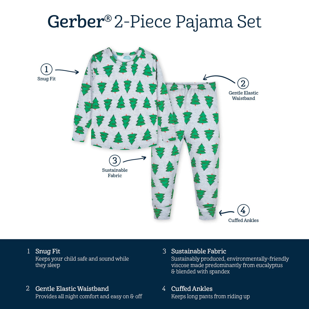 Gerber Unisex Baby Toddler Buttery Soft 2-Piece Snug Fit Pajamas with Viscose Made from Eucalyptus