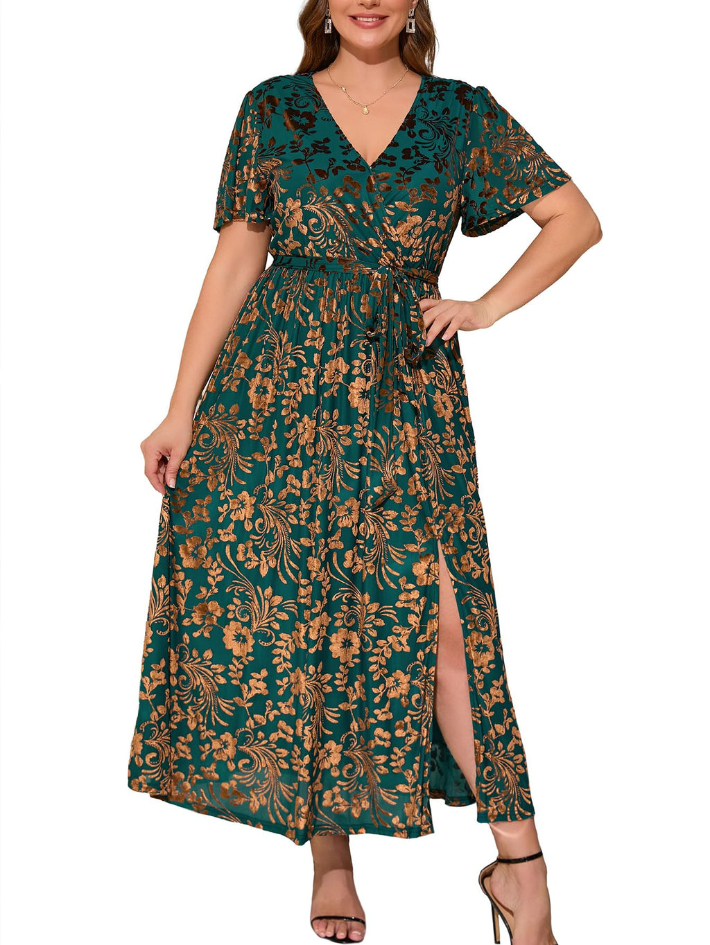 BerryGo Women's Velvet V Neck Wrap Semi Formal Dress Cocktail Party Maxi Dress for Wedding Guest