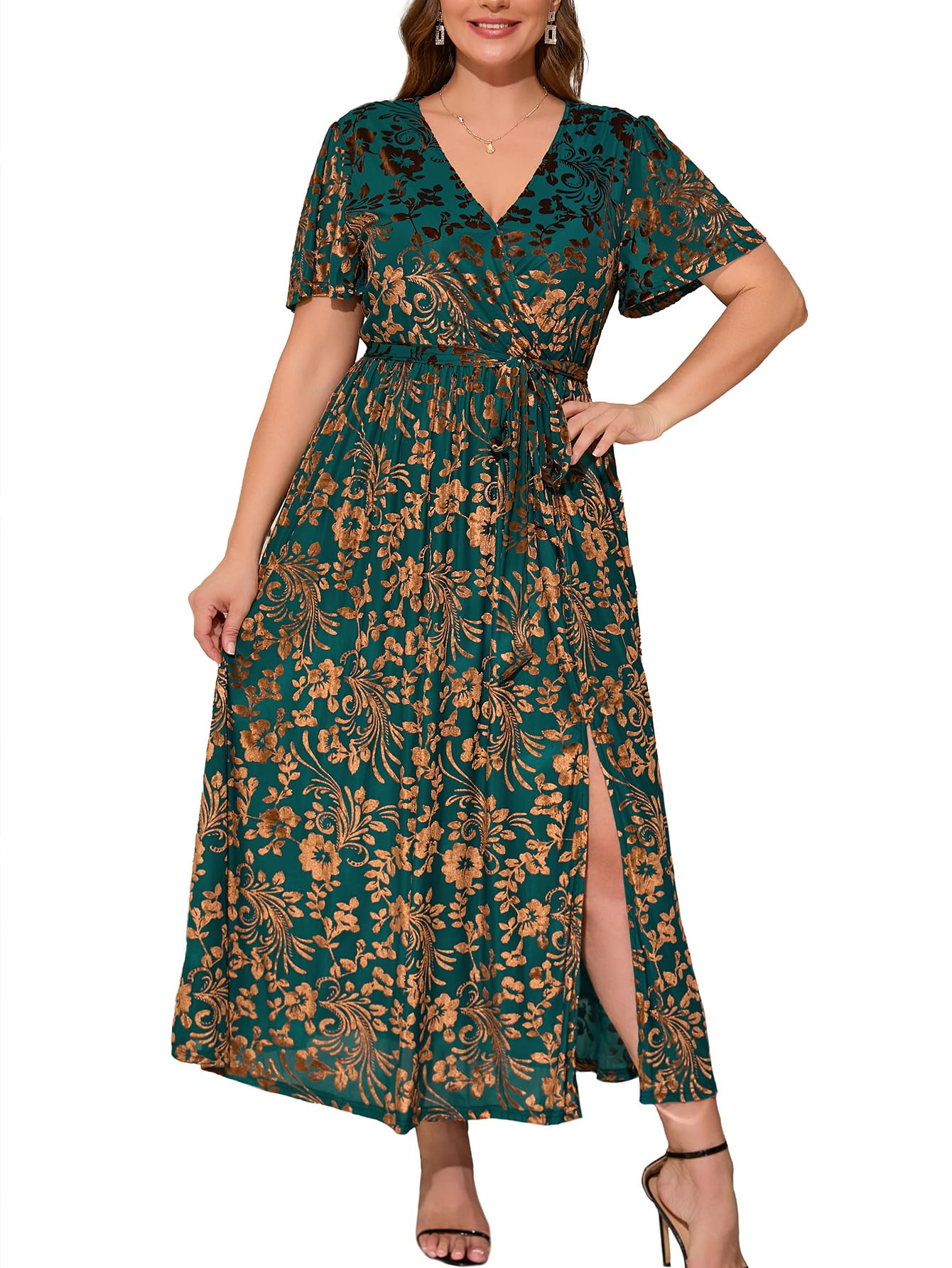 BerryGo Women's Velvet V Neck Wrap Semi Formal Dress Cocktail Party Maxi Dress for Wedding Guest