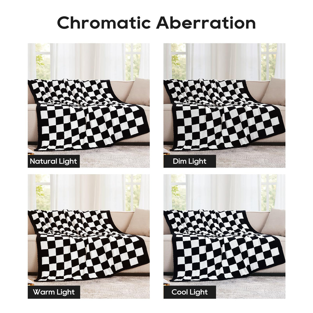 Checkered Throw Blanket, Black Soft Cozy Fluffy Knitted Throw Blankets for Couch, Sofa, Bed, Chair, Warm Fuzzy Travel Picnic Lightweight Plaid Blanket, 50x70 inches