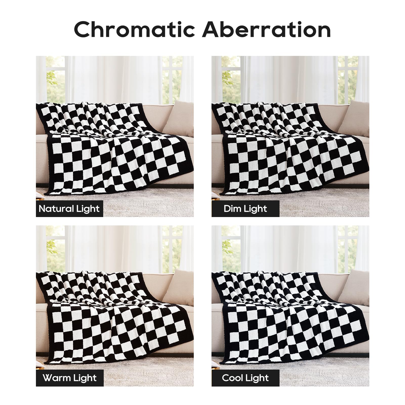 Checkered Throw Blanket, Black Soft Cozy Fluffy Knitted Throw Blankets for Couch, Sofa, Bed, Chair, Warm Fuzzy Travel Picnic Lightweight Plaid Blanket, 50x70 inches