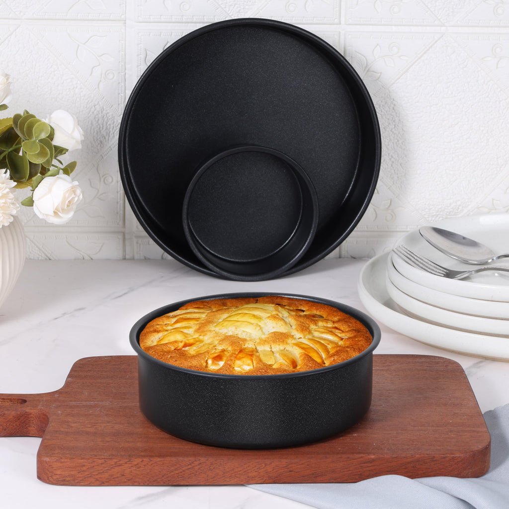 E-far 4 Inch Cake Pan Set of 3, Nonstick Stainless Steel Mini Round Cake Pans Tin, Small Size for Baking Smash Cakes/Cheesecake, Stainless Steel Core & Non-toxic Coating, Straight Side & 2 Inch Deep