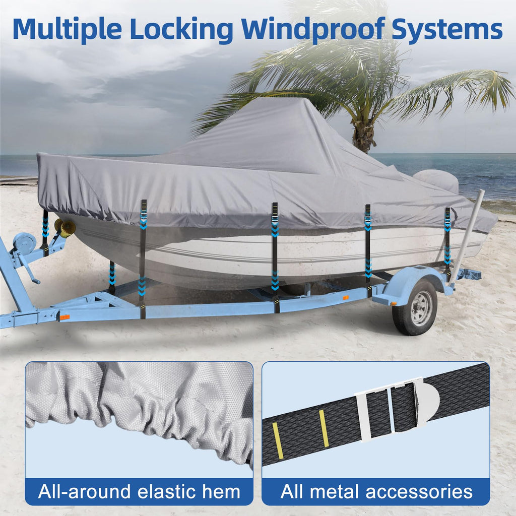Center Console Boat Cover, 900D Heavy Duty Boat Center Console Cover, Waterproof Boat Covers 16-18.5 FT with Motor Cover and Metal Windproof Adjustable Buckle, Black