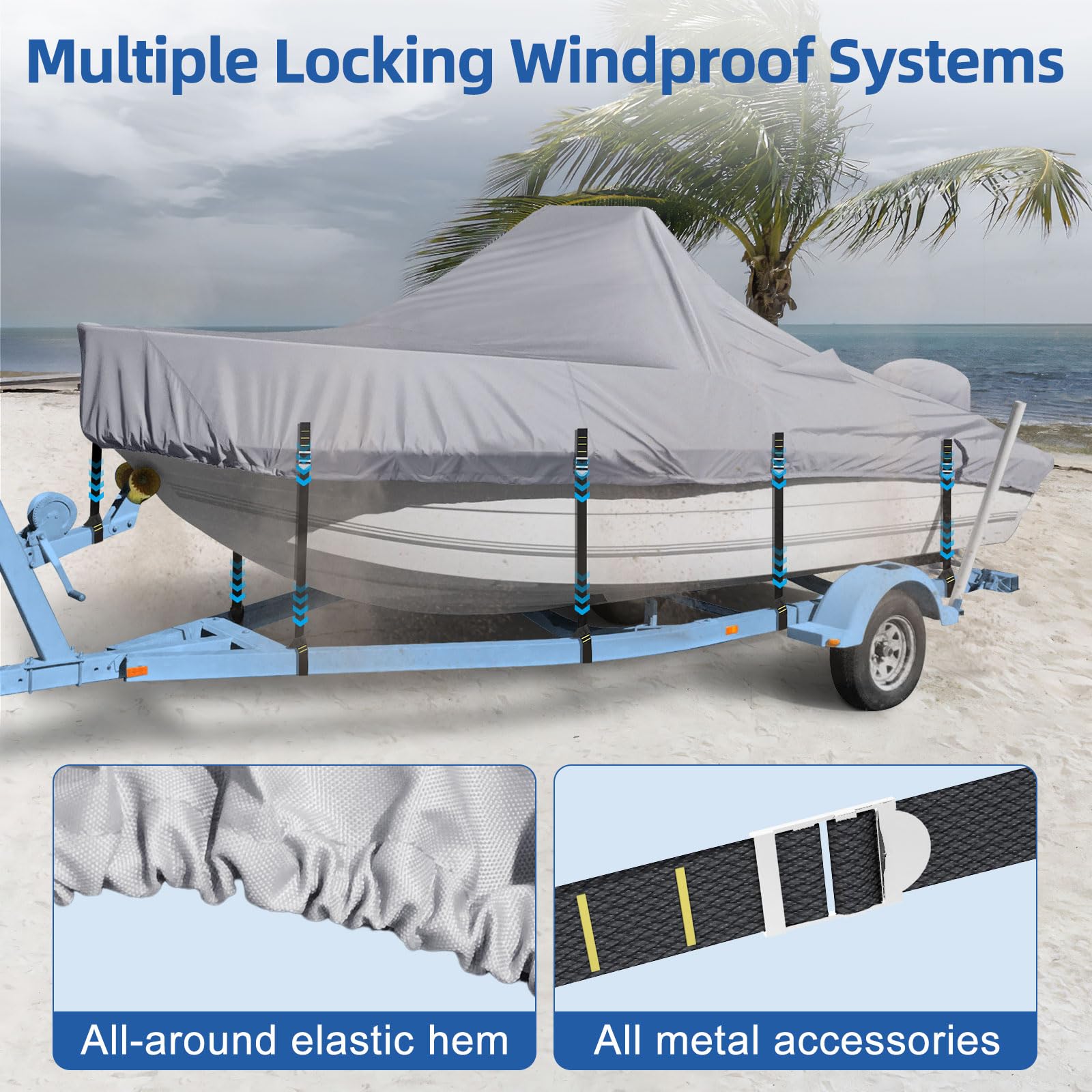 Center Console Boat Cover, 900D Heavy Duty Boat Center Console Cover, Waterproof Boat Covers 16-18.5 FT with Motor Cover and Metal Windproof Adjustable Buckle, Black
