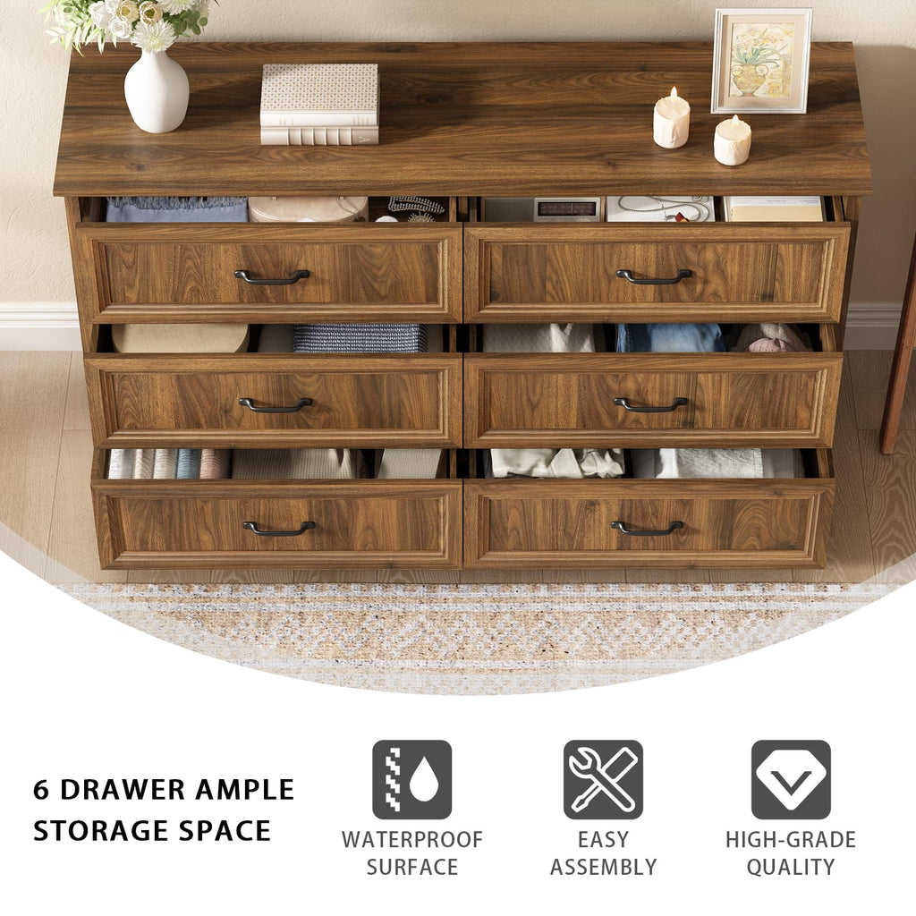 Farmhouse 5 Drawers Dresser for Bedroom, 44" Tall Brown dresser Wood Rustic Chest of Drawers with Wide Metal Handle,Natural Texture,Drawer Organizer for Bedroom,Living Room,Hallway and Entryway